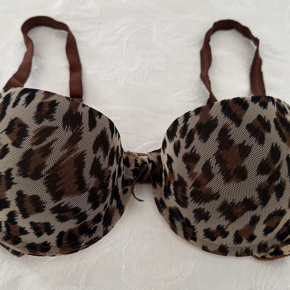 Women's Black/brow leopard prints push-up bra 34C
